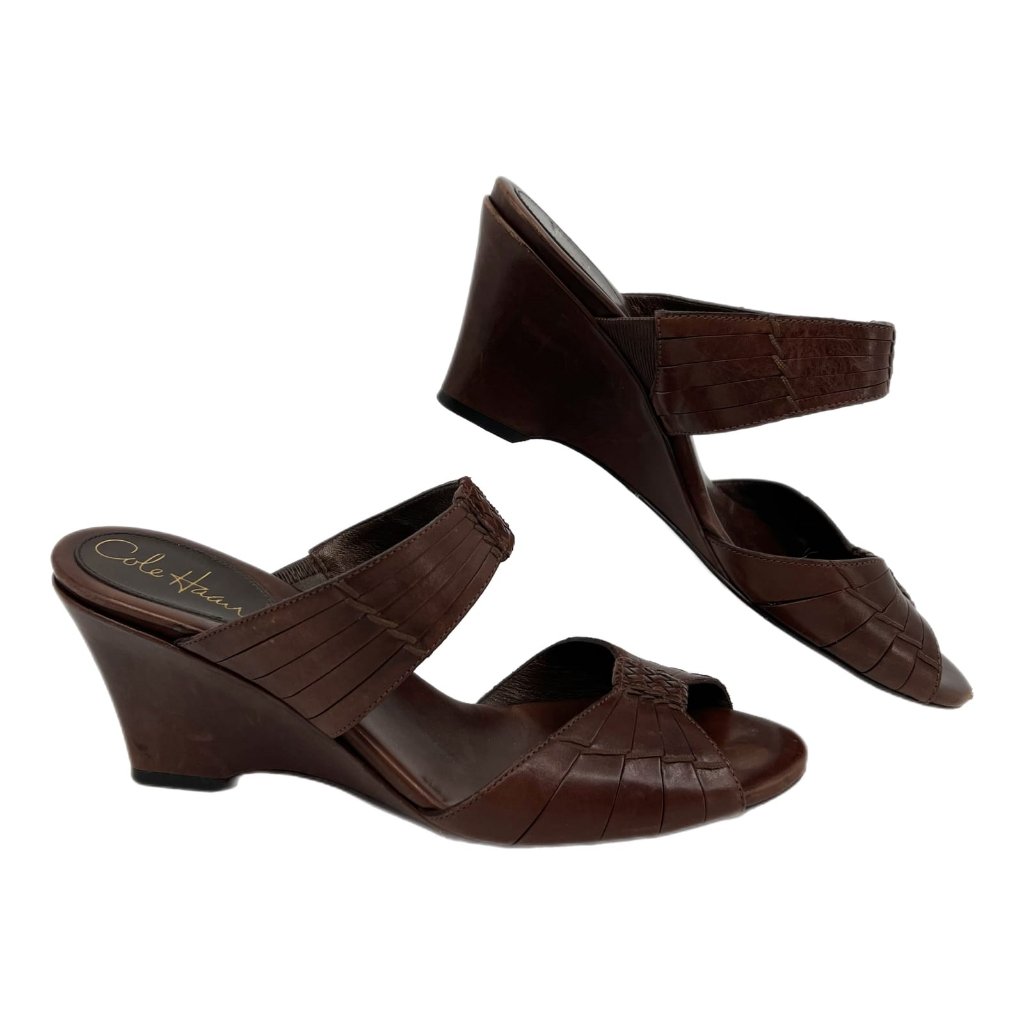 Cole Haan Brown Leather High Wedge Sandals | Size 8